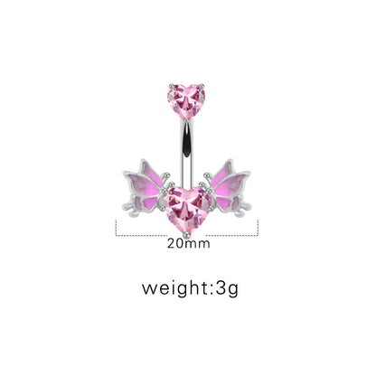 1 Piece Belly Rings Sexy Heart Shape Wings Butterfly Stainless Steel Inlay Rhinestones Belly Ring