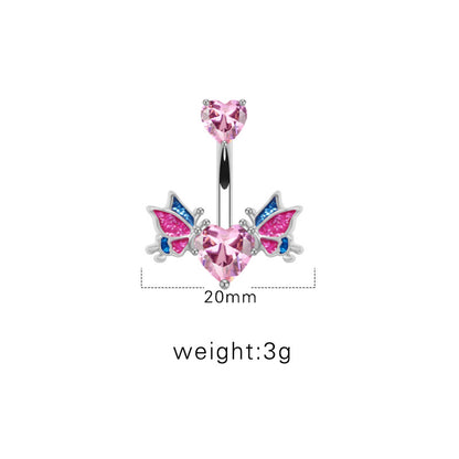 1 Piece Belly Rings Sexy Heart Shape Wings Butterfly Stainless Steel Inlay Rhinestones Belly Ring