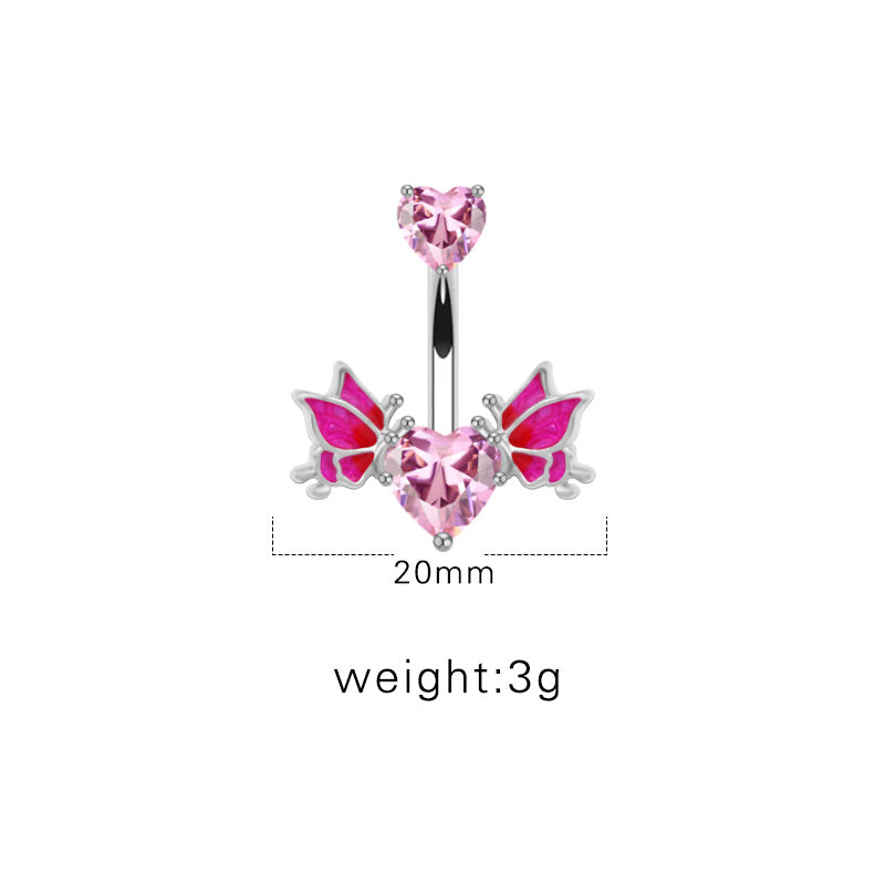 1 Piece Belly Rings Sexy Heart Shape Wings Butterfly Stainless Steel Inlay Rhinestones Belly Ring