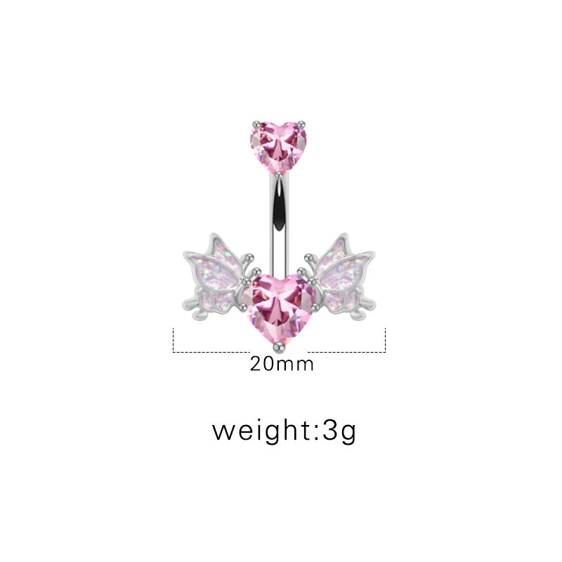 1 Piece Belly Rings Sexy Heart Shape Wings Butterfly Stainless Steel Inlay Rhinestones Belly Ring