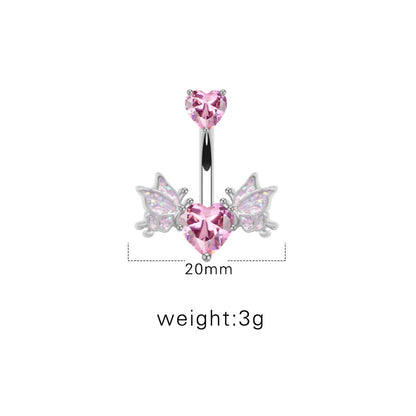 1 Piece Belly Rings Sexy Heart Shape Wings Butterfly Stainless Steel Inlay Rhinestones Belly Ring