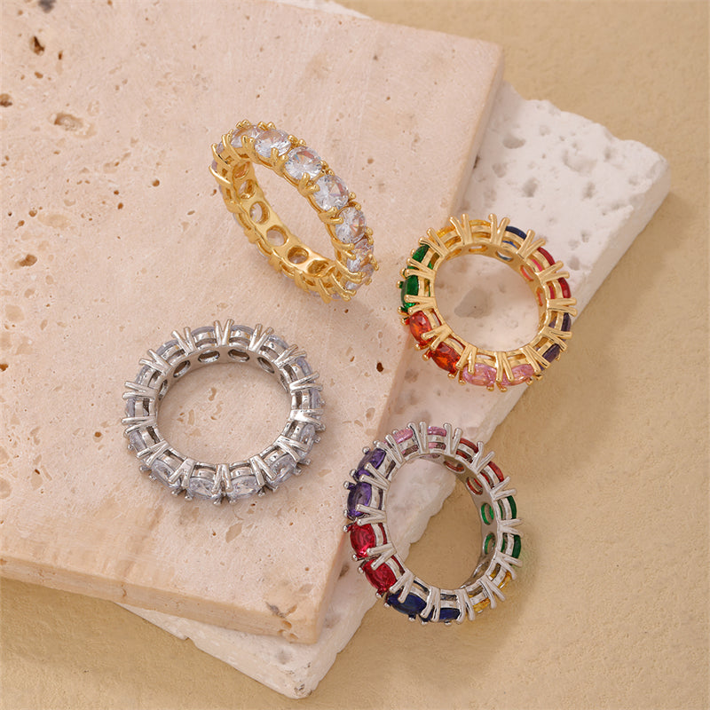 Simple Style Round Copper Plating Inlay Zircon Gold Plated Silver Plated Rings