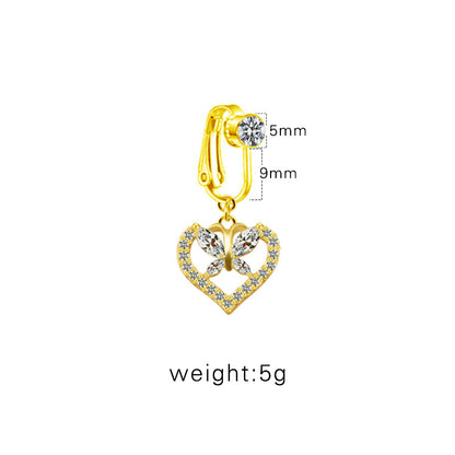 Casual Shiny Star Moon Heart Shape Stainless Steel Alloy White Gold Plated Gold Plated Rhinestones Glass Belly Ring In Bulk