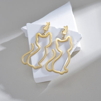 1 Pair Cute Simple Style Cat Plating Hollow Out Stainless Steel 18k Gold Plated Drop Earrings