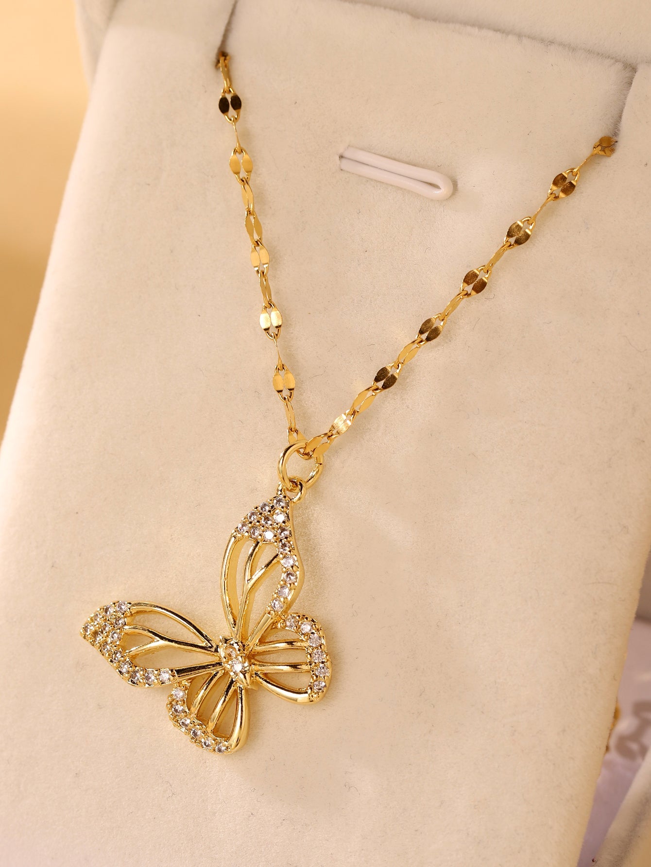 Elegant Butterfly Stainless Steel Plating Inlay Zircon 18k Gold Plated Necklace