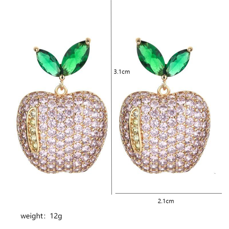 1 Pair Cute Apple Plating Inlay Copper Zircon 18k Gold Plated Ear Studs