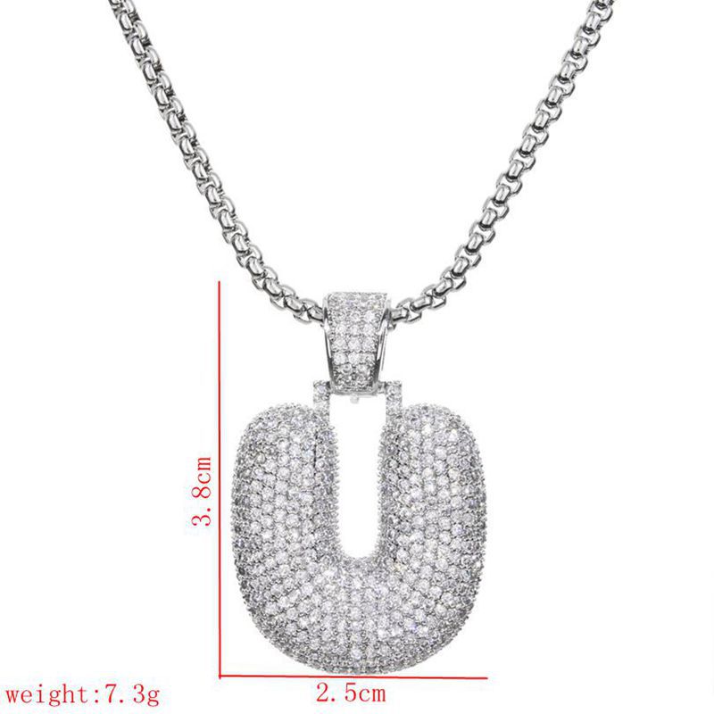 Lady Letter Copper Plating Inlay Zircon White Gold Plated Necklace