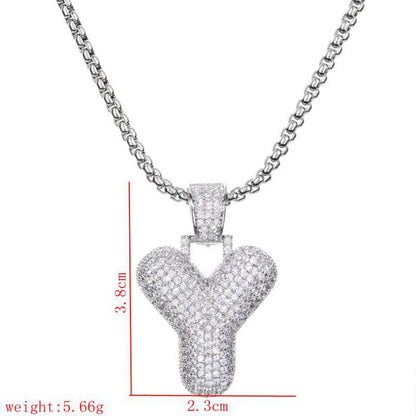 Lady Letter Copper Plating Inlay Zircon White Gold Plated Necklace