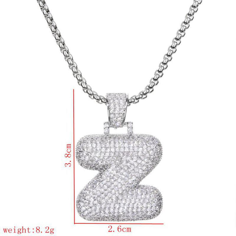 Lady Letter Copper Plating Inlay Zircon White Gold Plated Necklace