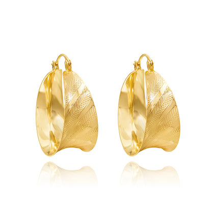 1 Pair Elegant Solid Color Plating Pleated Stainless Steel Gold Plated Earrings