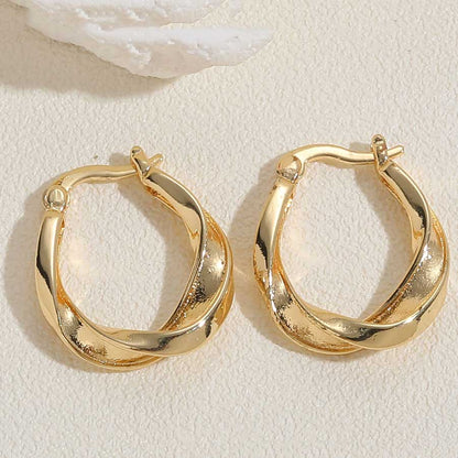 1 Pair Simple Style Twist Plating Copper 14k Gold Plated Hoop Earrings Drop Earrings