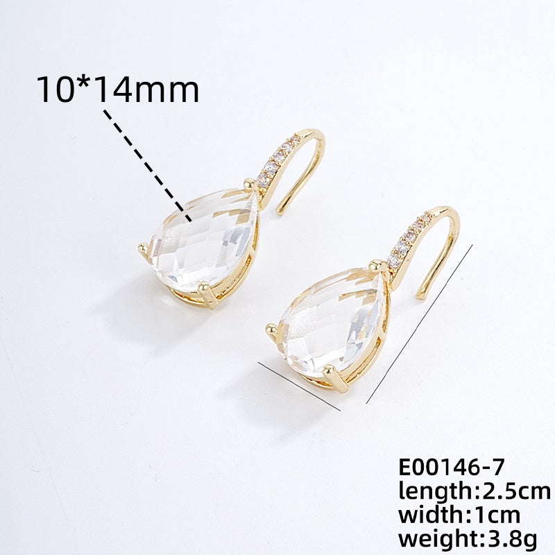 1 Pair Glam Lady Water Droplets Plating Inlay Copper Zircon Gold Plated Drop Earrings