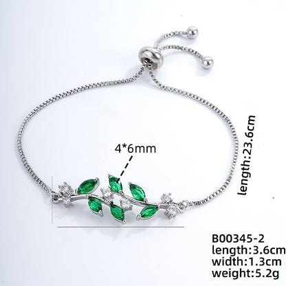 Simple Style Leaves Copper Inlay Zircon Bracelets