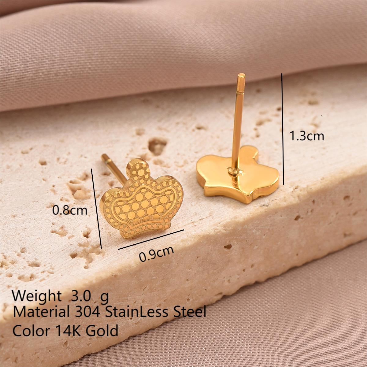 1 Pair Simple Style Hexagon Cross Crown Plating Stainless Steel 14k Gold Plated Ear Studs