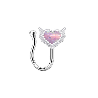 1 Piece Nose Rings & Studs Sexy Sweet Heart Shape Stainless Steel Plating Inlay Opal Nose Ring