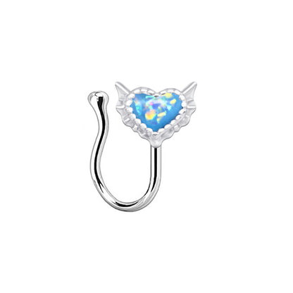 1 Piece Nose Rings & Studs Sexy Sweet Heart Shape Stainless Steel Plating Inlay Opal Nose Ring