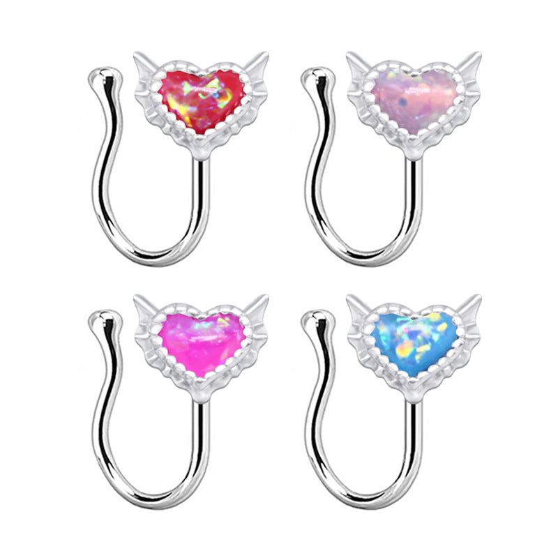 1 Piece Nose Rings & Studs Sexy Sweet Heart Shape Stainless Steel Plating Inlay Opal Nose Ring