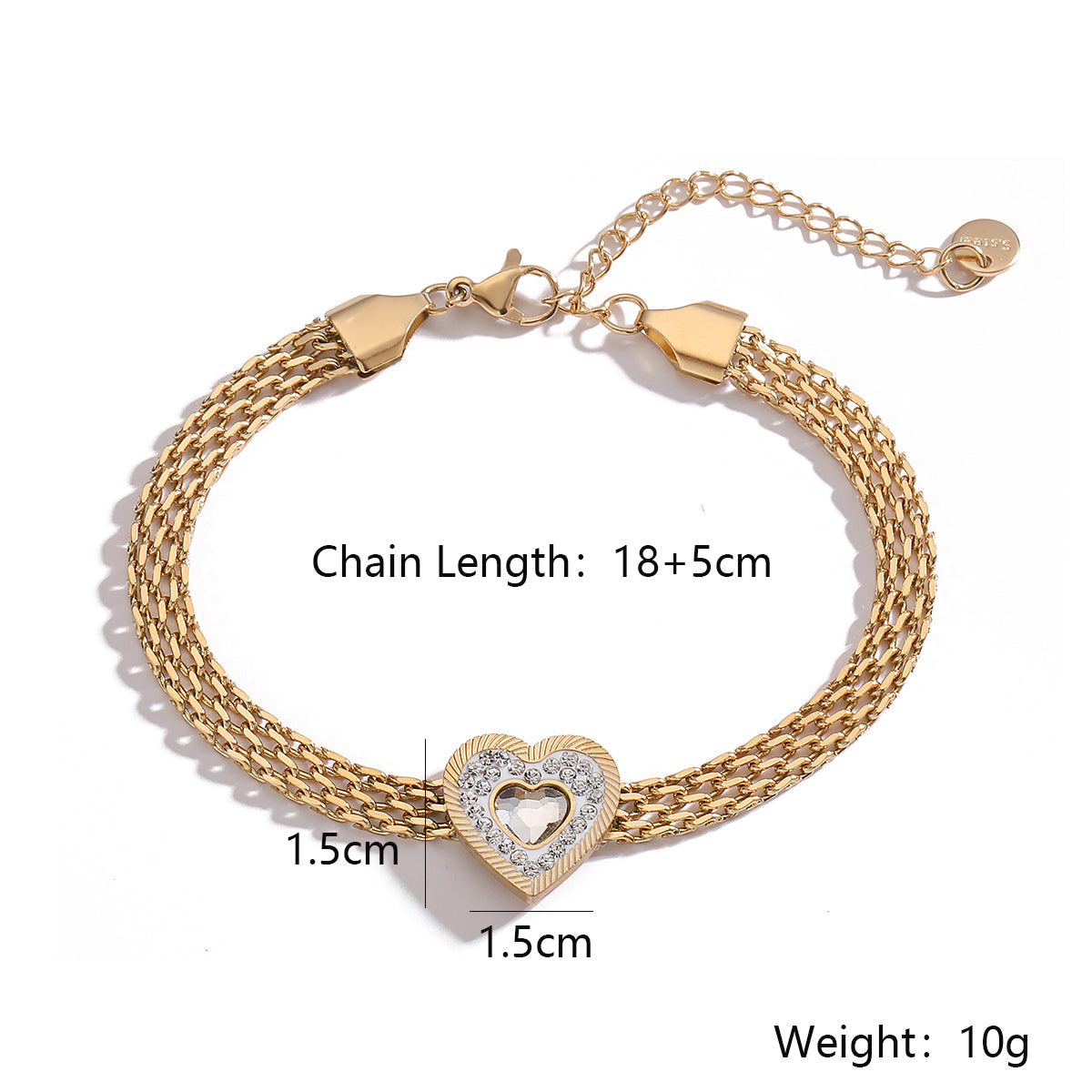 Simple Style Commute Heart Shape Titanium Steel Plating Inlay Zircon 18k Gold Plated Bracelets