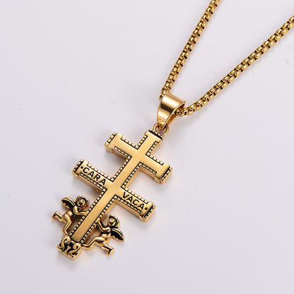 Ig Style Cool Style Cross Angel Stainless Steel Plating 18k Gold Plated Pendant Necklace