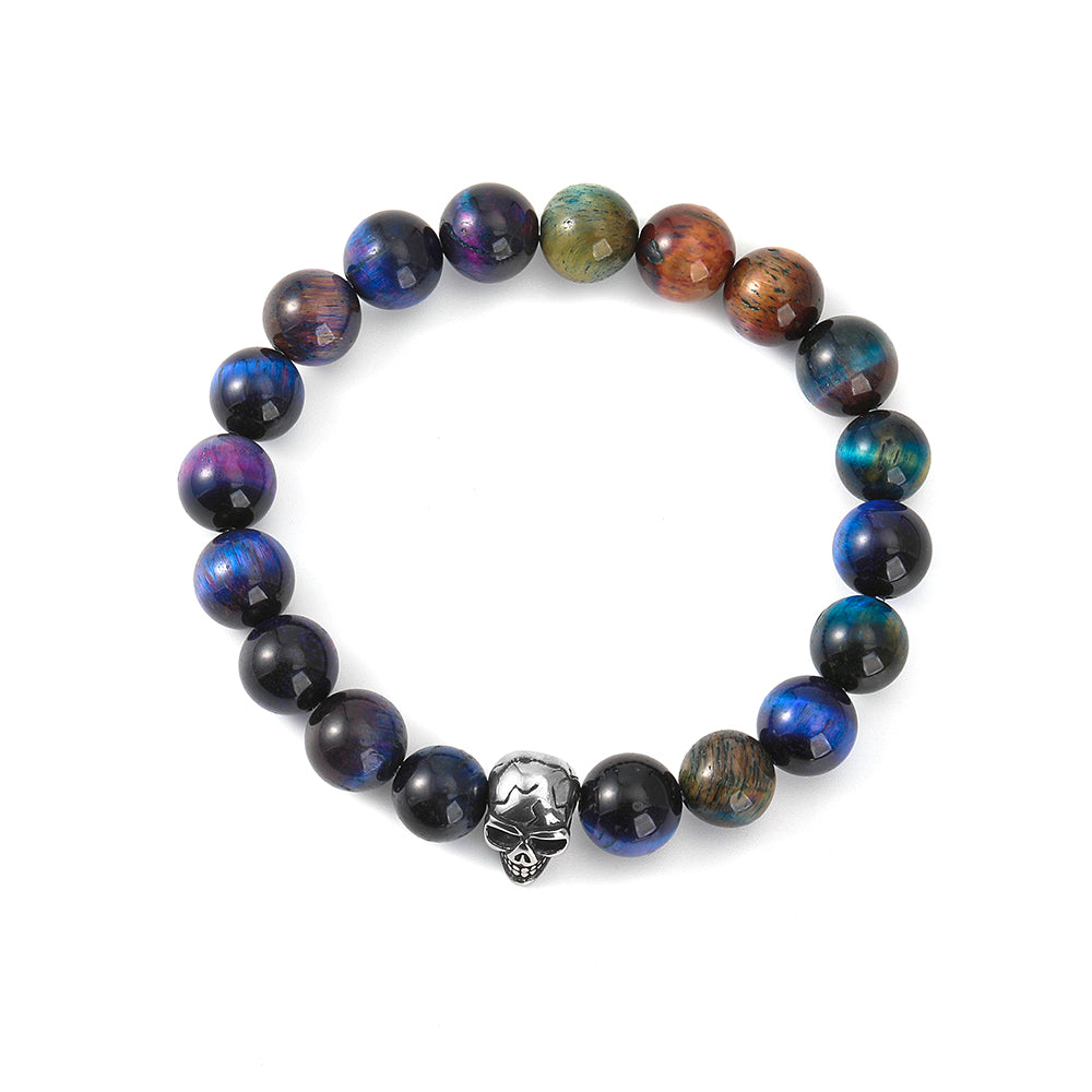 Casual Retro Skull Stainless Steel Agate Ore Beaded Unisex Bracelets