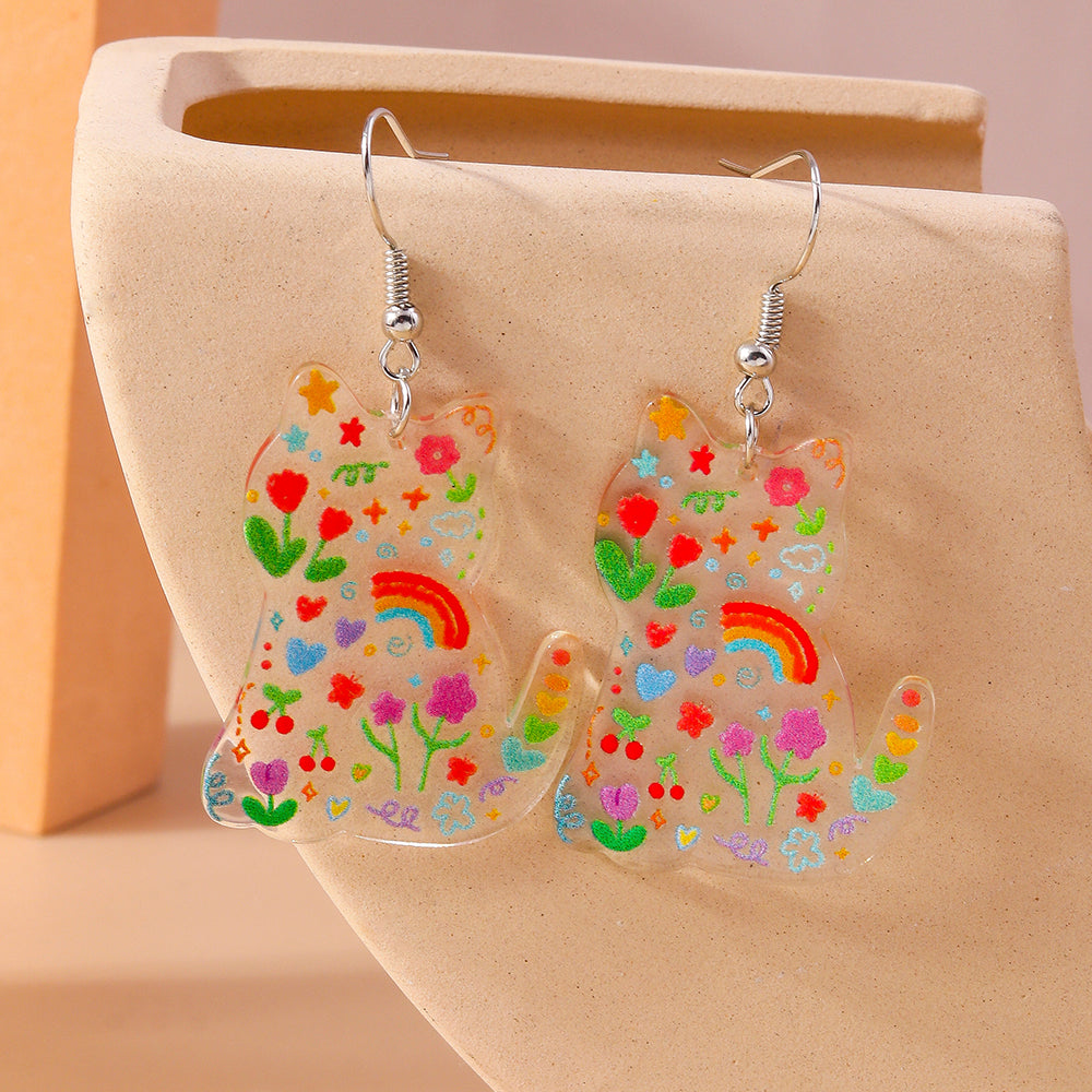 1 Pair Cute Cat Alloy Plastic Drop Earrings