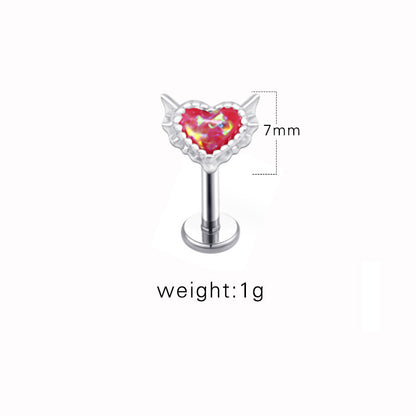 1 Piece Lip Rings Sexy Sweet Heart Shape Stainless Steel Plating Inlay Opal Lip Stud