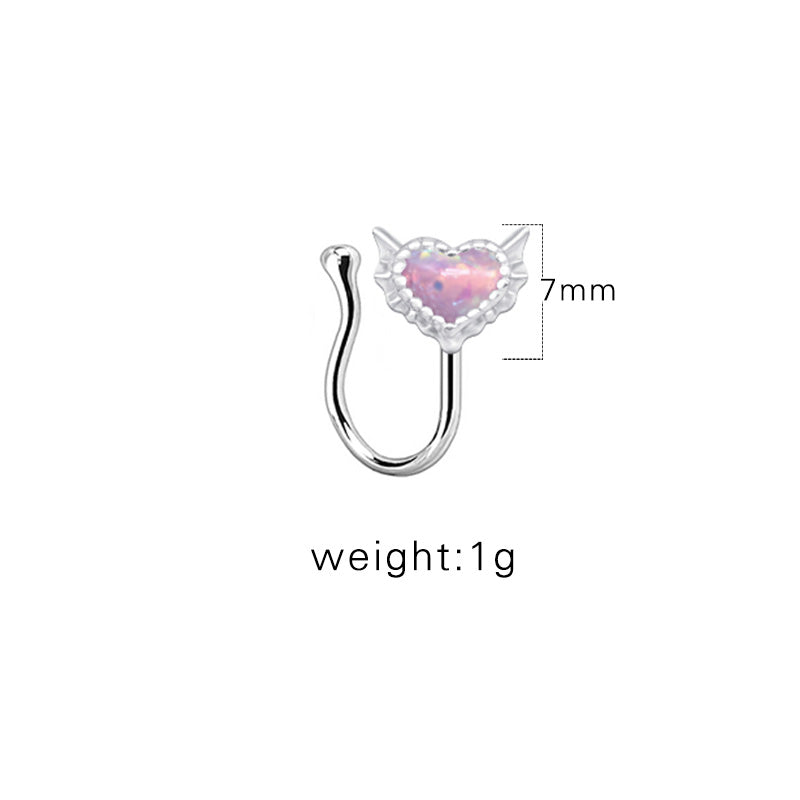 1 Piece Nose Rings & Studs Sexy Sweet Heart Shape Stainless Steel Plating Inlay Opal Nose Ring