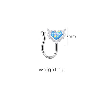 1 Piece Nose Rings & Studs Sexy Sweet Heart Shape Stainless Steel Plating Inlay Opal Nose Ring