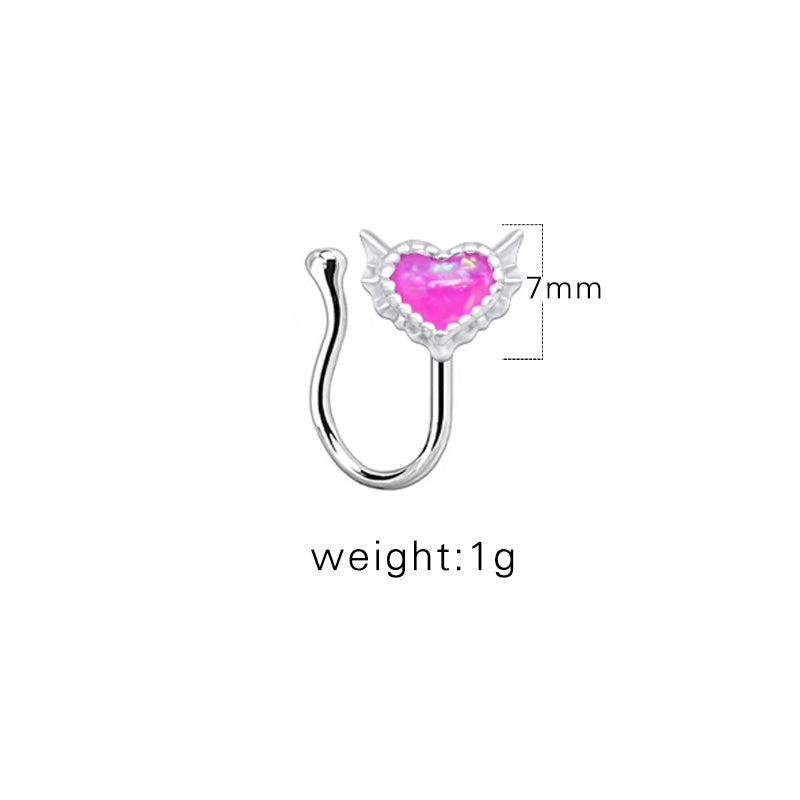 1 Piece Nose Rings & Studs Sexy Sweet Heart Shape Stainless Steel Plating Inlay Opal Nose Ring