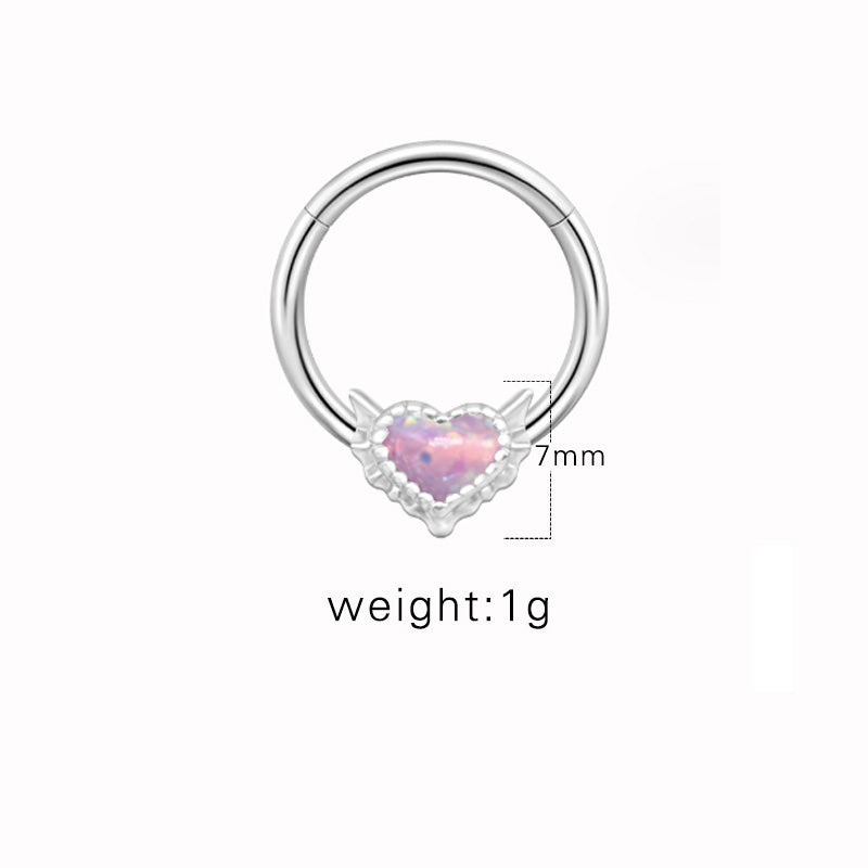 1 Piece Nose Rings & Studs Cute Sweet Heart Shape Stainless Steel Plating Inlay Opal Nose Ring