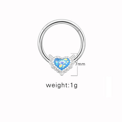 1 Piece Nose Rings & Studs Cute Sweet Heart Shape Stainless Steel Plating Inlay Opal Nose Ring