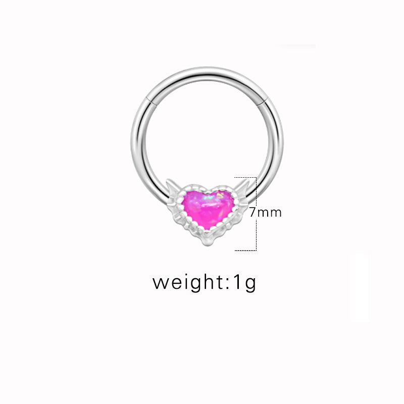 1 Piece Nose Rings & Studs Cute Sweet Heart Shape Stainless Steel Plating Inlay Opal Nose Ring