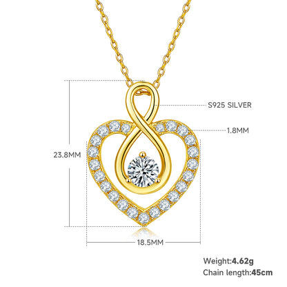 Elegant Heart Shape Sterling Silver Moissanite Rose Gold Plated Silver Plated Pendant Necklace