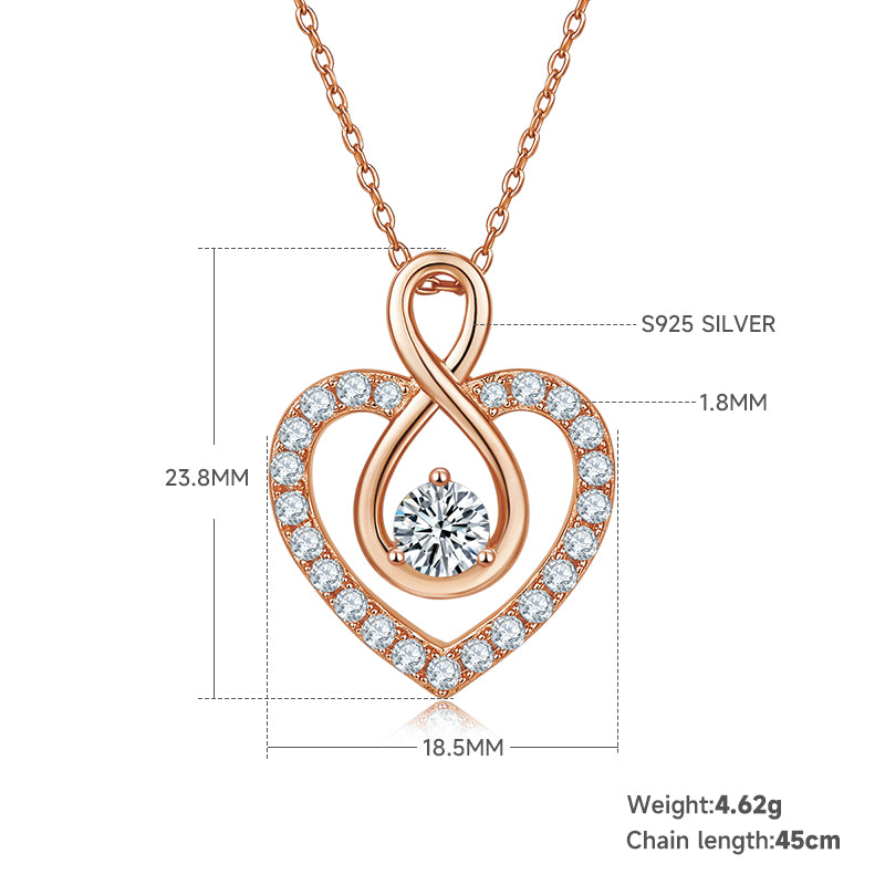 Elegant Heart Shape Sterling Silver Moissanite Rose Gold Plated Silver Plated Pendant Necklace