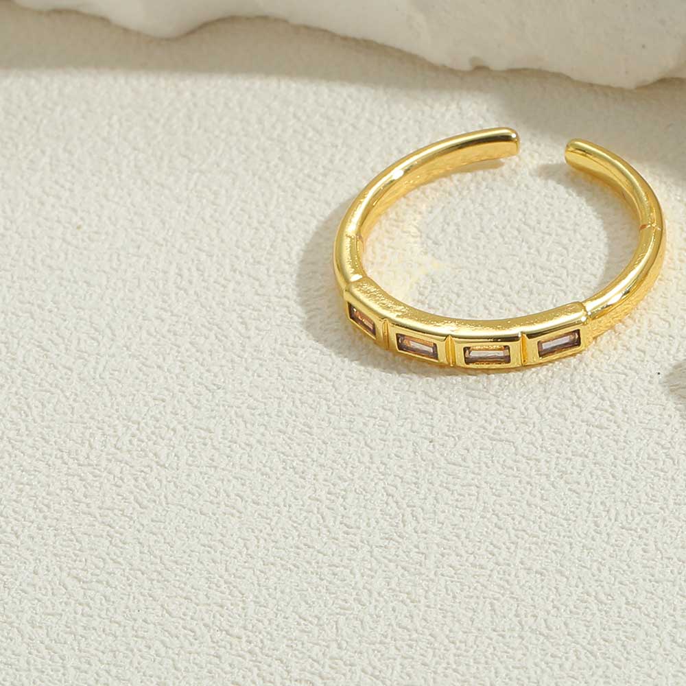 Vintage Style Simple Style Commute Round Water Droplets Rectangle Copper Plating Inlay Zircon 14k Gold Plated Open Rings