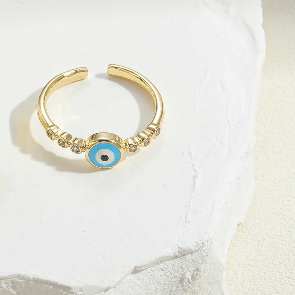 Vintage Style Simple Style Commute Devil's Eye Copper Enamel Plating Inlay Zircon 14k Gold Plated Open Rings