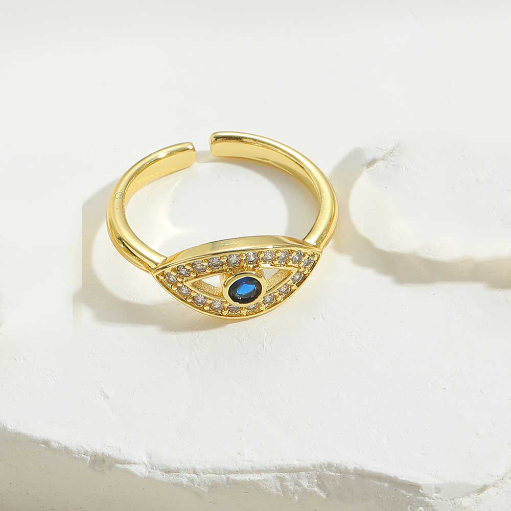 Vintage Style Simple Style Commute Devil's Eye Copper Enamel Plating Inlay Zircon 14k Gold Plated Open Rings