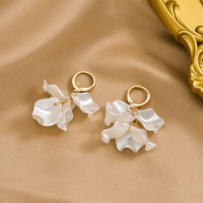 1 Pair Cute Sweet Petal Pleated Arylic Drop Earrings