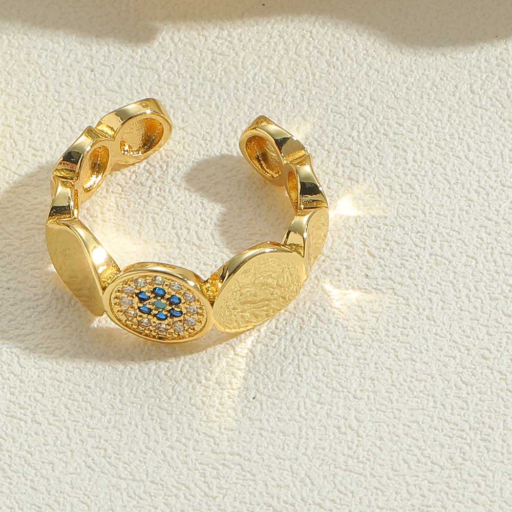 Vintage Style Simple Style Commute Devil's Eye Flower Copper Enamel Plating Inlay Zircon 14k Gold Plated Open Rings