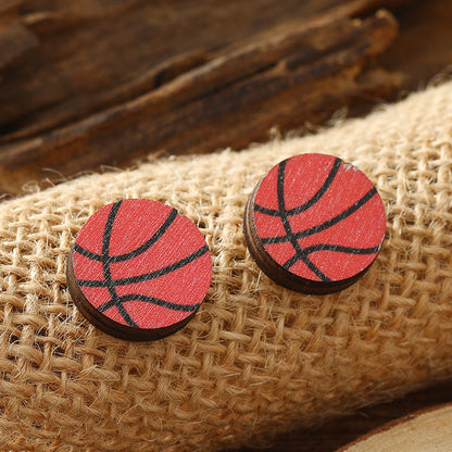 1 Pair Vacation Simple Style Ball Basketball Football Painted Wood Silver Plated Ear Studs