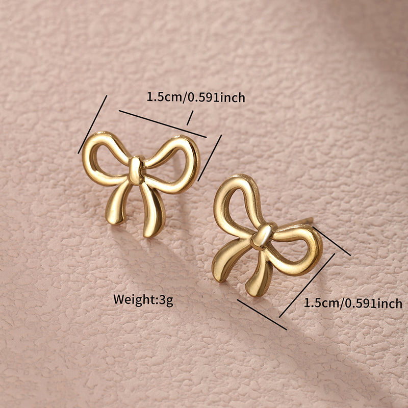 1 Pair Xuping Simple Style Circle Heart Shape Bow Knot Stainless Steel 14k Gold Plated Ear Studs