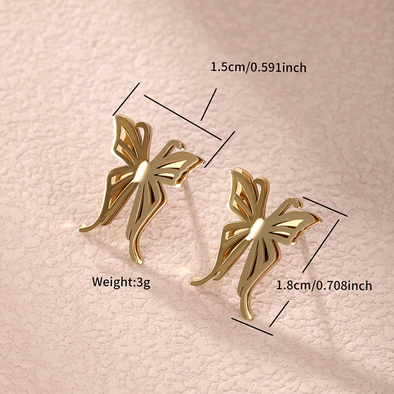 1 Pair Xuping Simple Style Circle Heart Shape Bow Knot Stainless Steel 14k Gold Plated Ear Studs