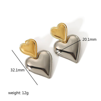 1 Pair Simple Style Heart Shape Plating Stainless Steel Drop Earrings Ear Studs