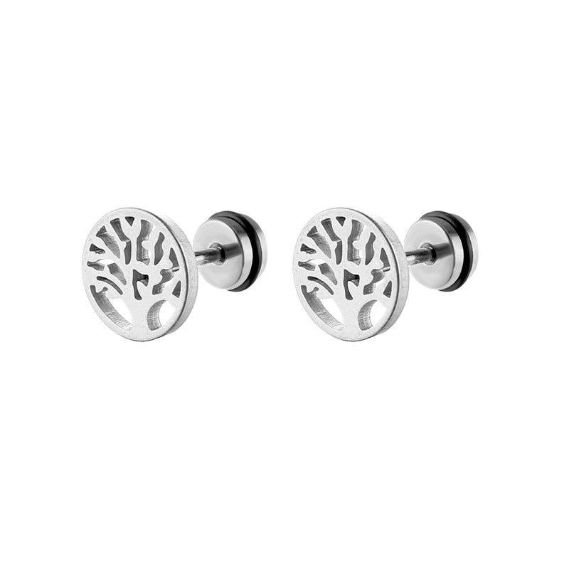 1 Pair Elegant Geometric Life Tree Plating Stainless Steel Ear Studs