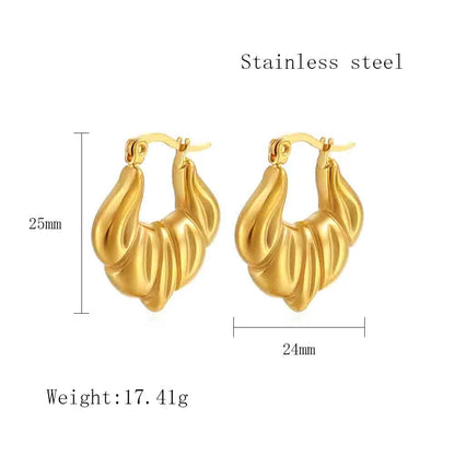 1 Pair Elegant Vintage Style Simple Style Geometric Irregular Pleated Stainless Steel 18k Gold Plated Hoop Earrings