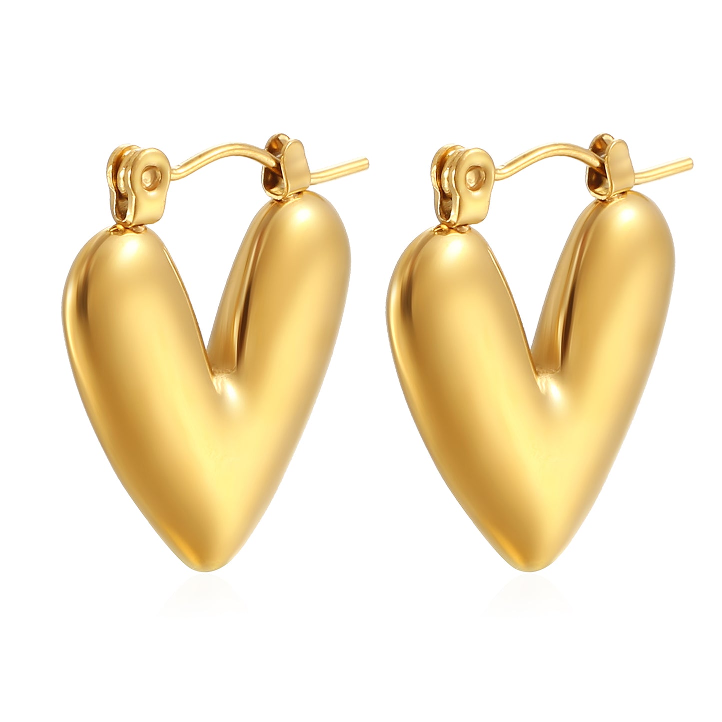 1 Pair Elegant Sweet Heart Shape Polishing Plating Stainless Steel 18k Gold Plated Hoop Earrings