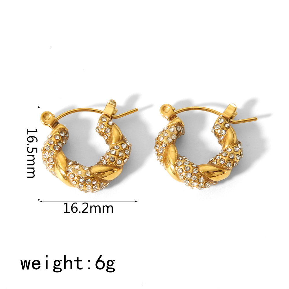 1 Pair Simple Style Solid Color Polishing Plating Inlay Stainless Steel Zircon 18k Gold Plated Earrings