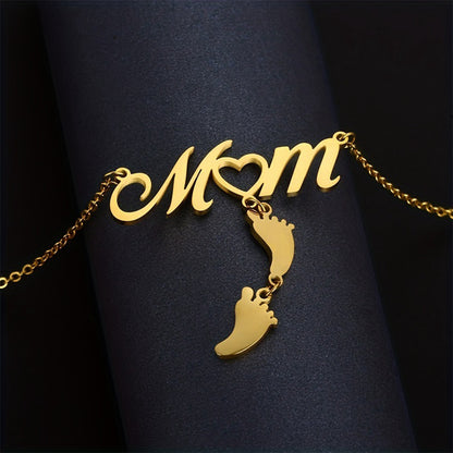 Mama Simple Style Letter Footprint Stainless Steel Plating 18k Gold Plated Pendant Necklace