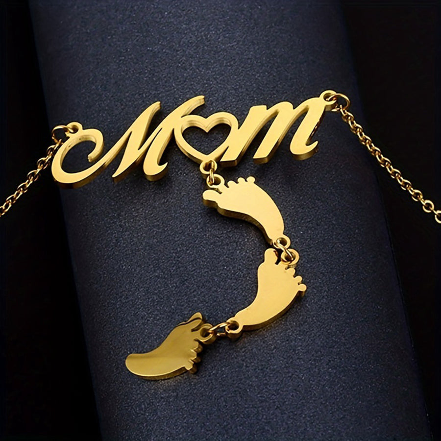 Mama Simple Style Letter Footprint Stainless Steel Plating 18k Gold Plated Pendant Necklace