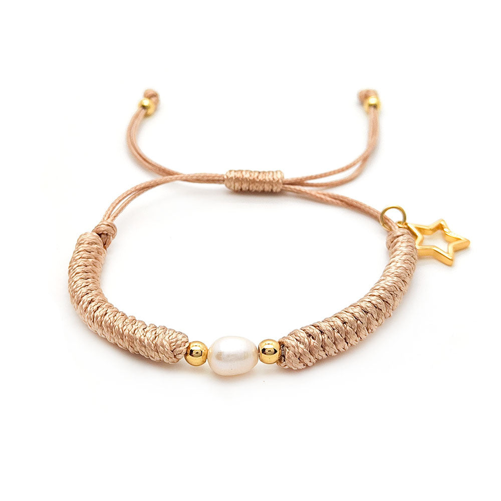 Ig Style Bohemian Star Freshwater Pearl Wax Rope Plating 18k Gold Plated Women'S Bracelets